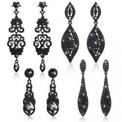 4 Pairs Crystal Chandelier Dangle Earrings Black Rhinestone Wedding Bridal Earrings Long Teardrop Earring Set for Women Prom Black Statement